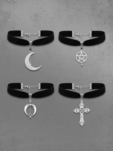 Flyff Rgothic Set Gothic Punk Cross Moon Pentagram Stars Velvet Choker Set – Rgothic