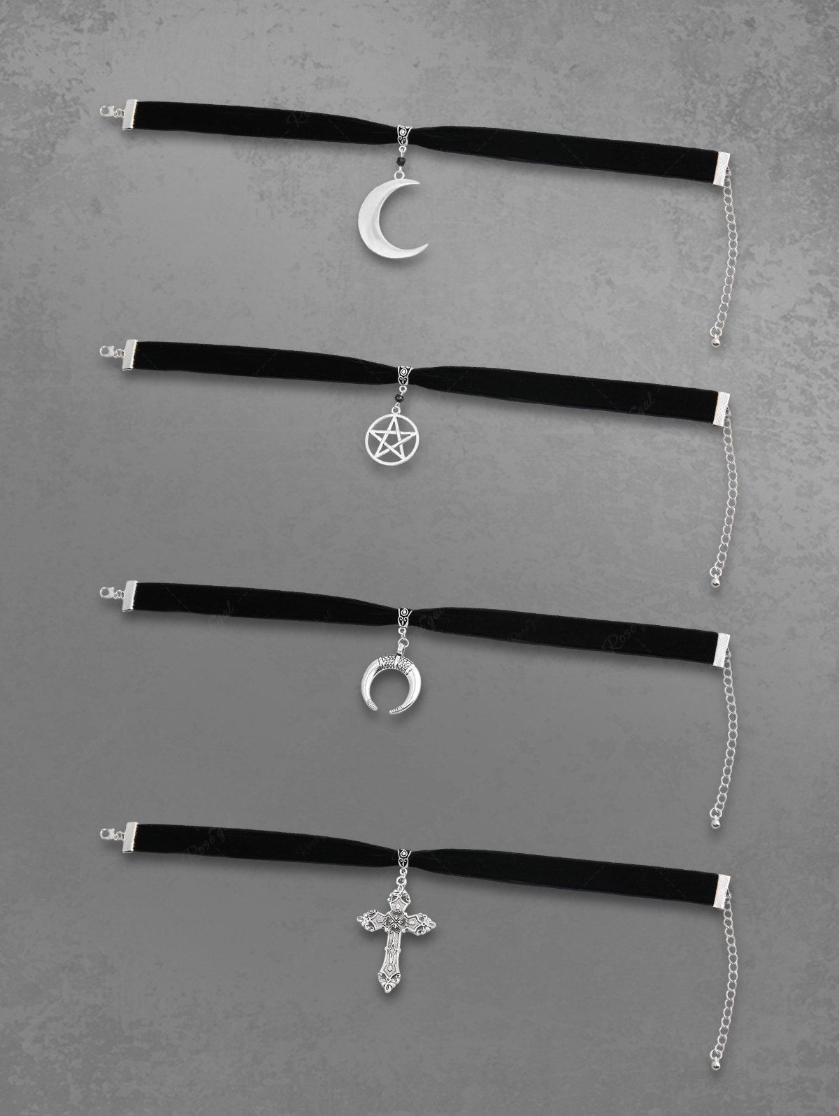 Flyff Rgothic Set Gothic Punk Cross Moon Pentagram Stars Velvet Choker Set – Rgothic