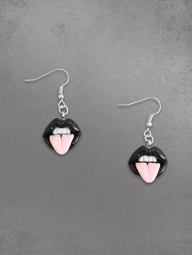 Teeth Mouth Tongue Stick Out Drop Earrings