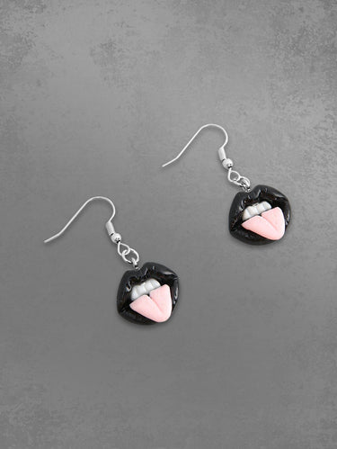 Teeth Mouth Tongue Stick Out Drop Earrings