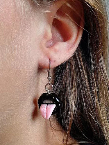 Teeth Mouth Tongue Stick Out Drop Earrings