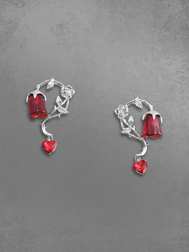 Rose Flower Heart Shaped Drop Earrings