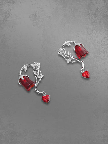 Rose Flower Heart Shaped Drop Earrings