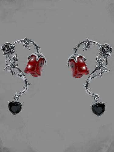 Rose Flower Heart Shaped Drop Earrings