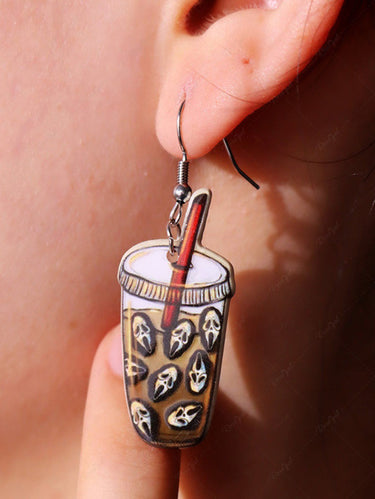 Gothic Skulls Coffee Shaped Drop Earrings
