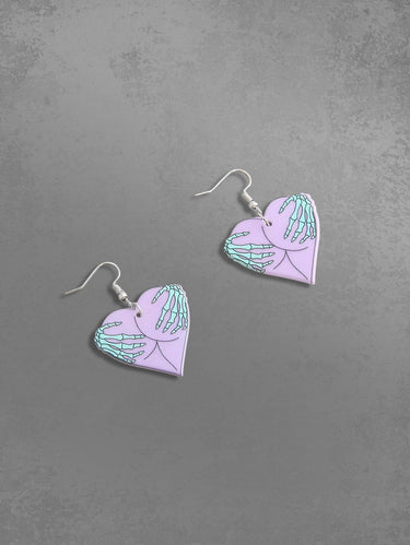 Gothic Skeleton Hand Heart Shape Drop Earrings