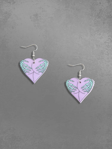 Gothic Skeleton Hand Heart Shape Drop Earrings