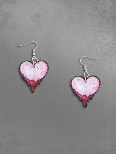 Bloody Heart Shaped Drop Earrings