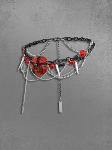 Gothic Double Layered Chain Tassel Stones Gemstone Pentagram Choker