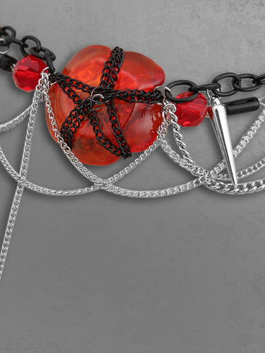 Gothic Double Layered Chain Tassel Stones Gemstone Pentagram Choker