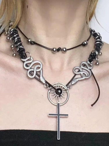Punk Sun Snake Cross Pendant Necklace