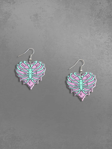 Gothic Skeleton Heart Shape Drop Earrings