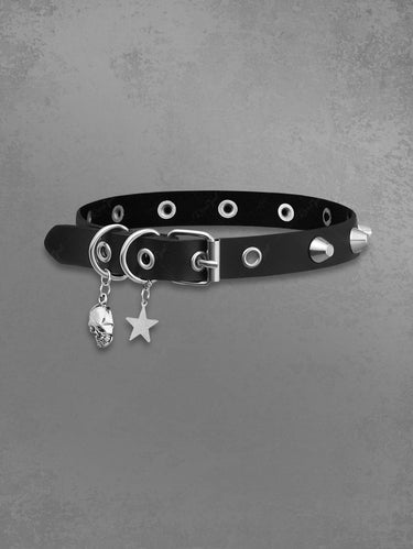 Skull Star Pendant Rivet PU Leather Choker Necklace