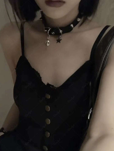 Skull Star Pendant Rivet PU Leather Choker Necklace