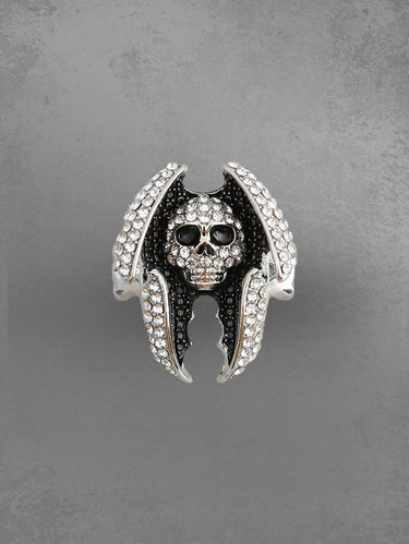 Gothic Punk Exaggerate Bat Wing Wrap Skull Ring