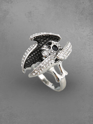Gothic Punk Exaggerate Bat Wing Wrap Skull Ring