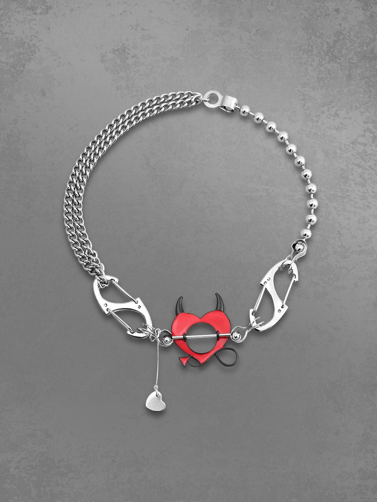 Little Devil Heart Buckle Linked Chains Necklace