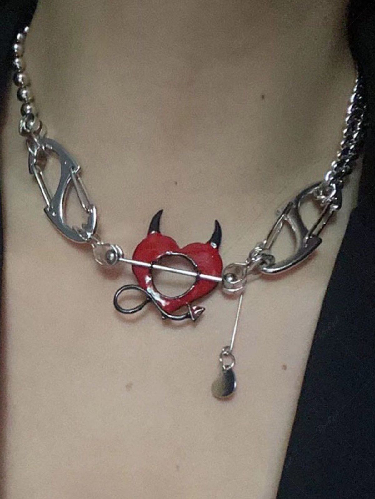 Little Devil Heart Buckle Linked Chains Necklace
