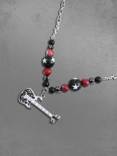 Star Beaded Flame Guitar Penddant Necklace
