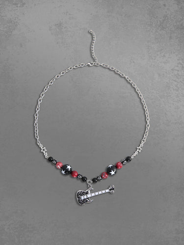Star Beaded Flame Guitar Penddant Necklace