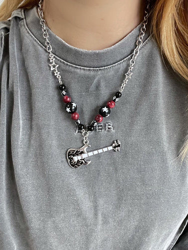 Star Beaded Flame Guitar Penddant Necklace