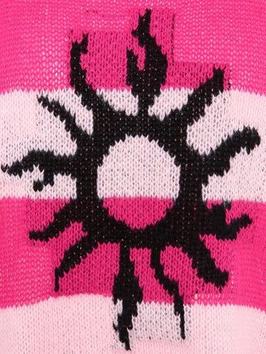 Gothic Plus Size Drop Shoulder Colorful Colorblock Striped Ripped Sun Contrast Piping Pullover Long Sleeves Knit Sweater