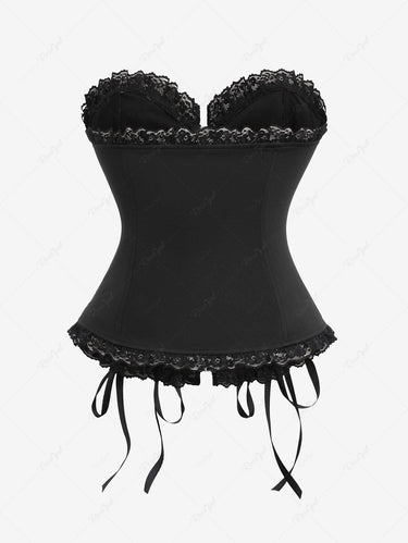 Gothic Plus Size Floral Mesh Flocking Lace Up Heart Zipper Lace-trim Patchwork Halloween Corset