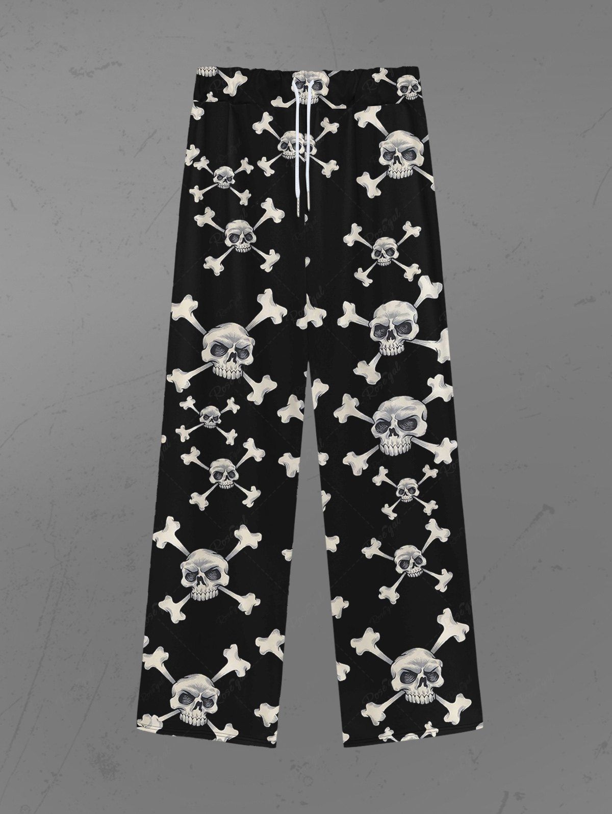 Gothic Skulls Skeleton Print Wide Leg Drawstring Sweatpants For Men