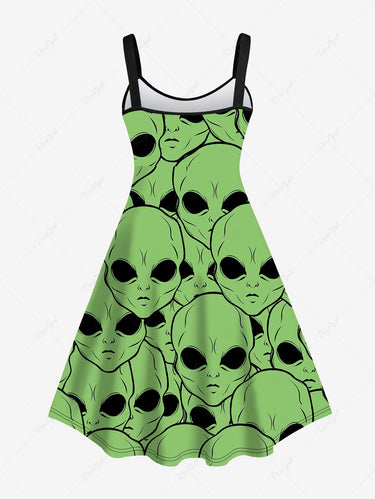 Gothic Plus Size Alien Skulls Print Tank Dress