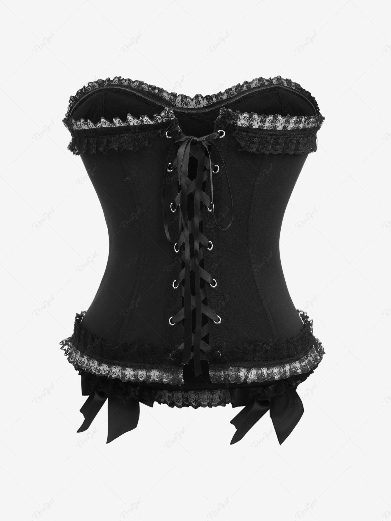 Floral Lace Hook and Eye Closure Corset Crop Top - Black