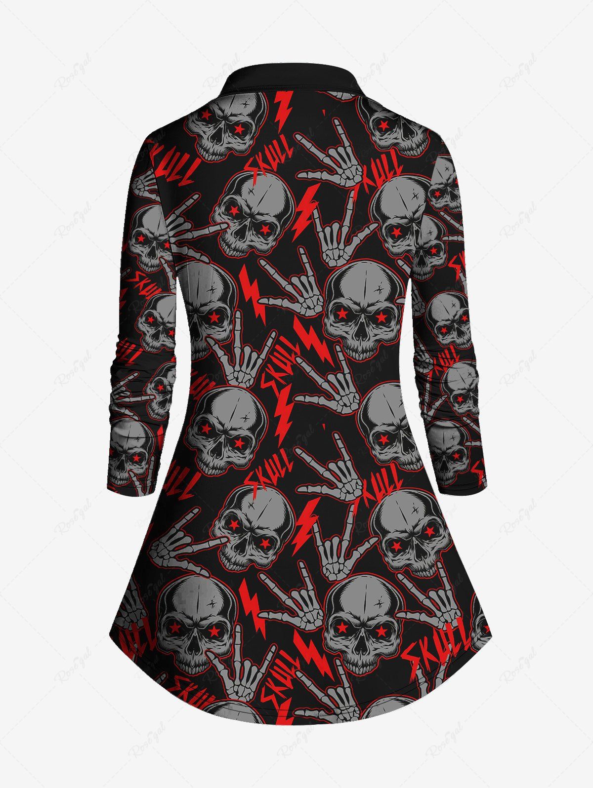 Gothic Turn-down Collar Skulls Skeleton Hand Lightning Letters Print Buttons Shirt