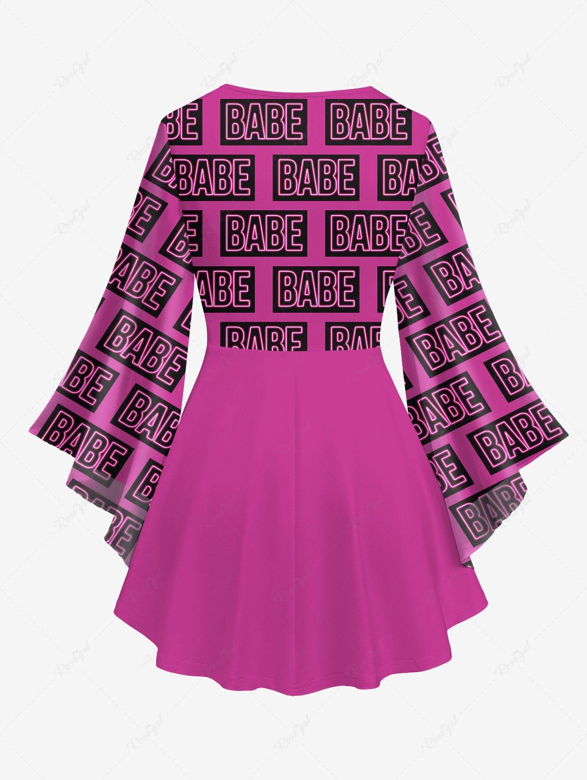 Gothic Flare Sleeves Neon Light Letters Print Lattice Patchwork Blouse