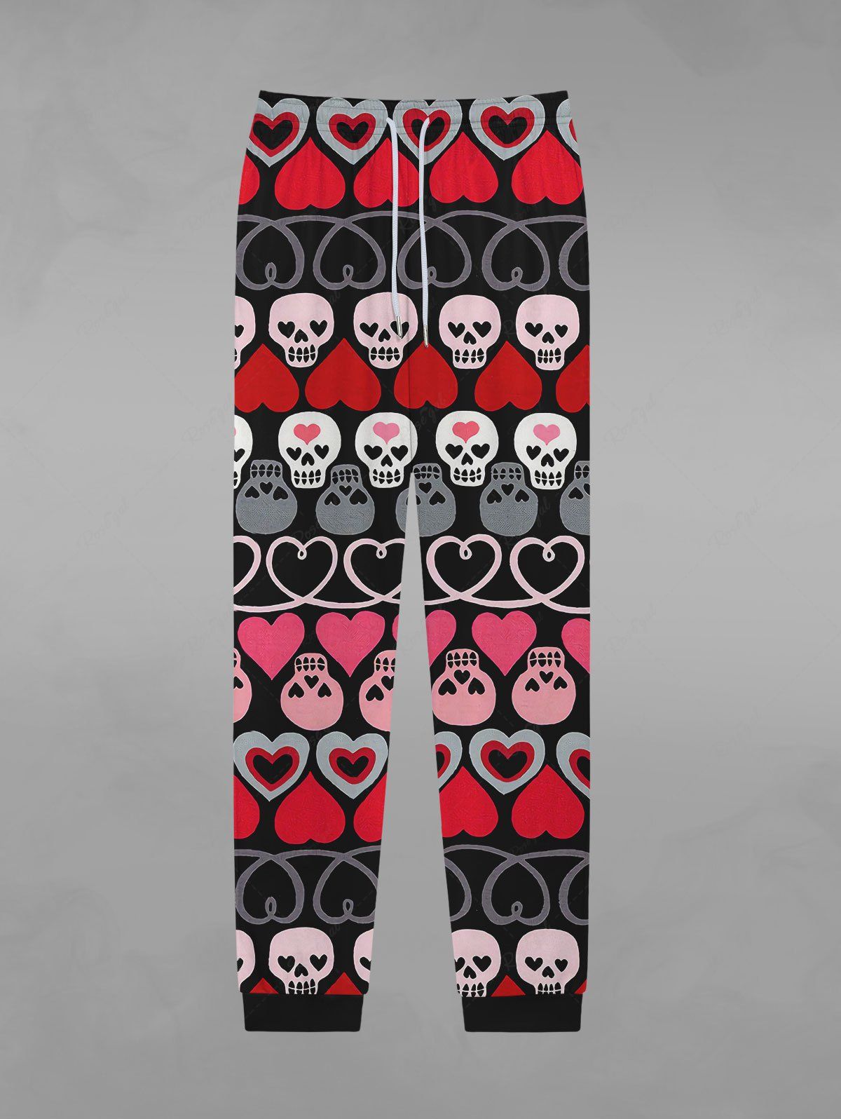 Gothic Heart Skulls Striped Print Pocket Drawstring Valentines Sweatpants For Men