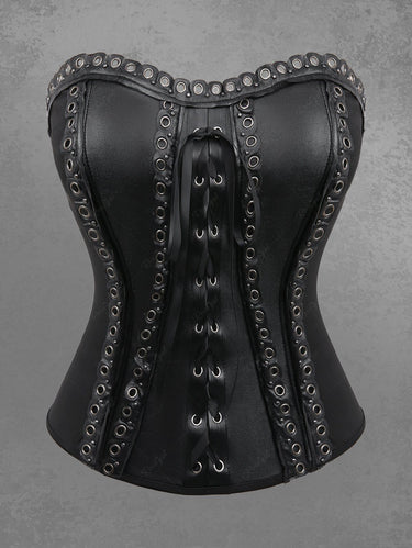Gothic Plus Size Lace Up Grommets Trim Corset