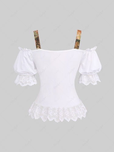 Gothic Plus Size Medieval Renaissance Puff Sleeve Lace Up Buckle Off The Shoulder 2 in 1 Corset Blouse(3 Days Delivery)