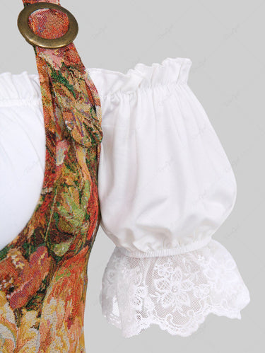 Gothic Plus Size Medieval Renaissance Puff Sleeve Lace Up Buckle Off The Shoulder 2 in 1 Corset Blouse(3 Days Delivery)