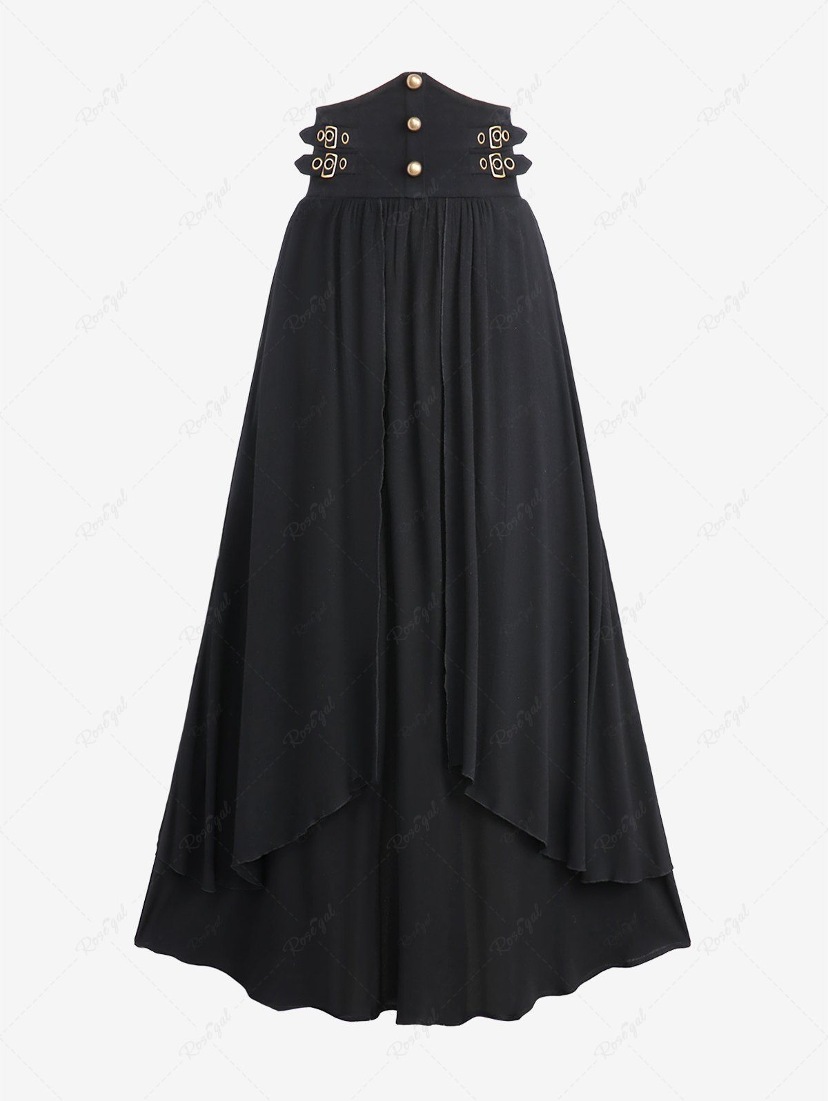 Gothic Strap Buckle Grommet Rivet Layered Ruched Solid A Line Skirt