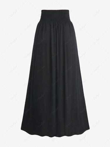 Gothic Plus Size Strap Buckle Grommet Rivet Layered Ruched Solid A Line Skirt