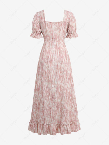 Gothic Plus Size Christmas Puff Sleeves Floral Jacquard Cinched Ruched Ruffles Tie Dye High Low Asymmetric A Line Dress