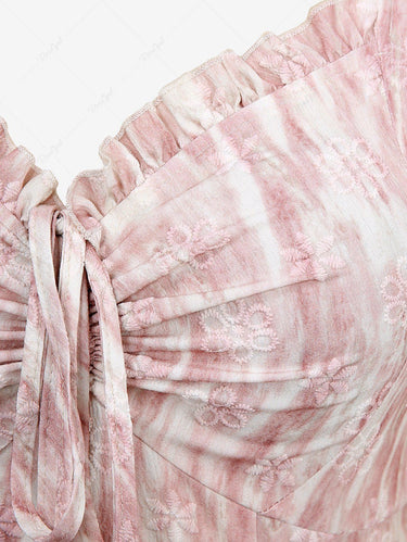 Gothic Plus Size Christmas Puff Sleeves Floral Jacquard Cinched Ruched Ruffles Tie Dye High Low Asymmetric A Line Dress