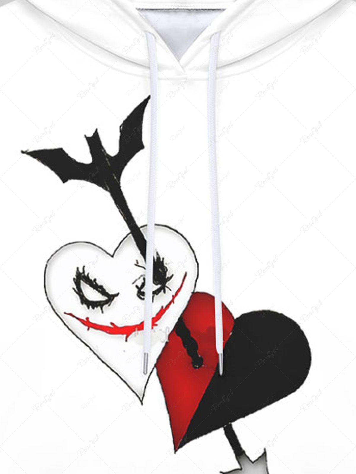 Gothic Valentine's Day Arrow Heart Smile Print Pockets Fleece Lining Drawstring Hoodie For Men