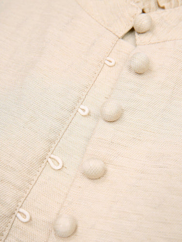 Gothic Plus Size Puff Sleeves Ruffles Neck Full Buttons Solid Textured Cropped Top(3 Days Delivery)