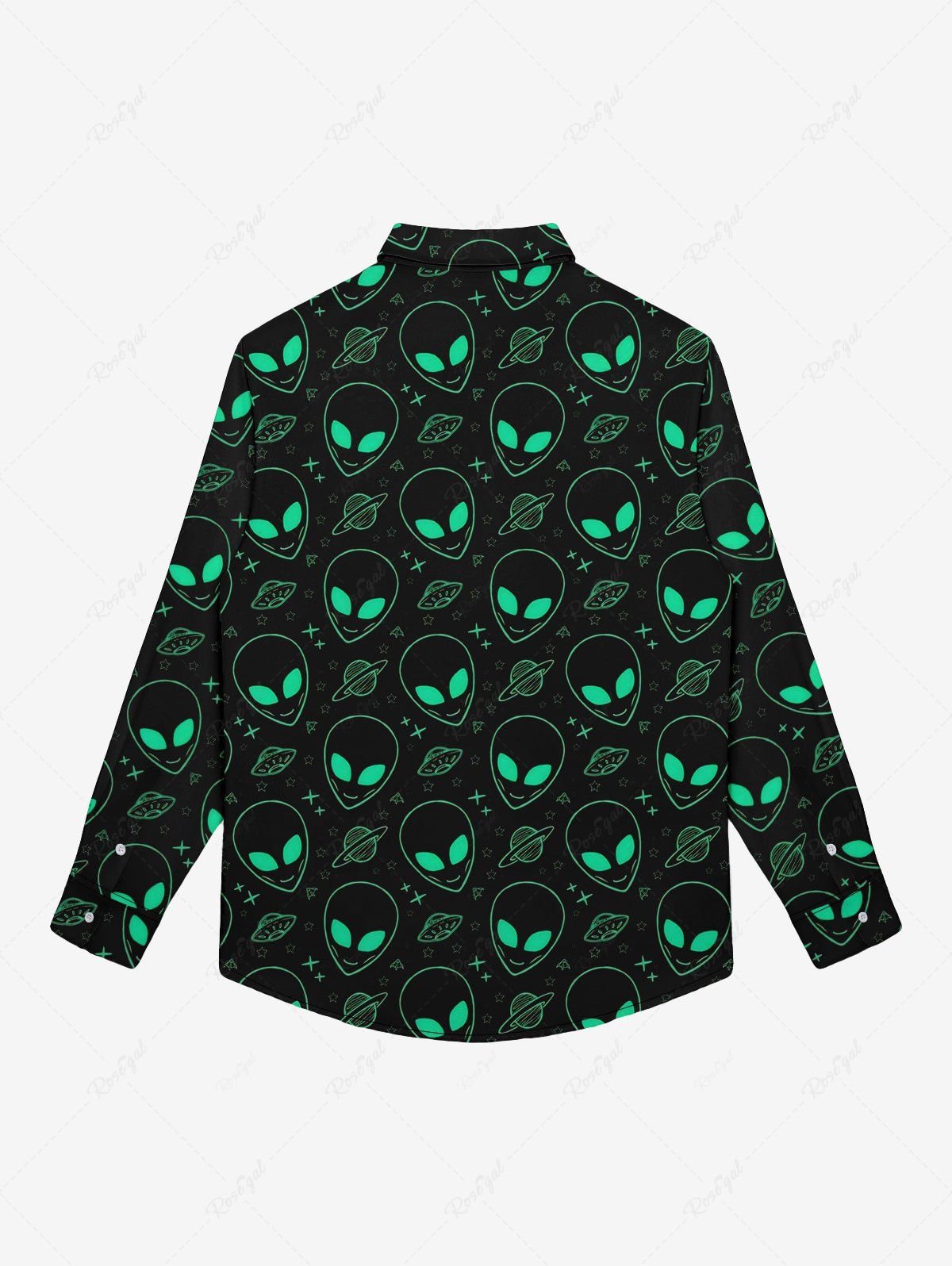 Gothic Turn-down Collar Alien UFO Planet Print Buttons Shirt For Men
