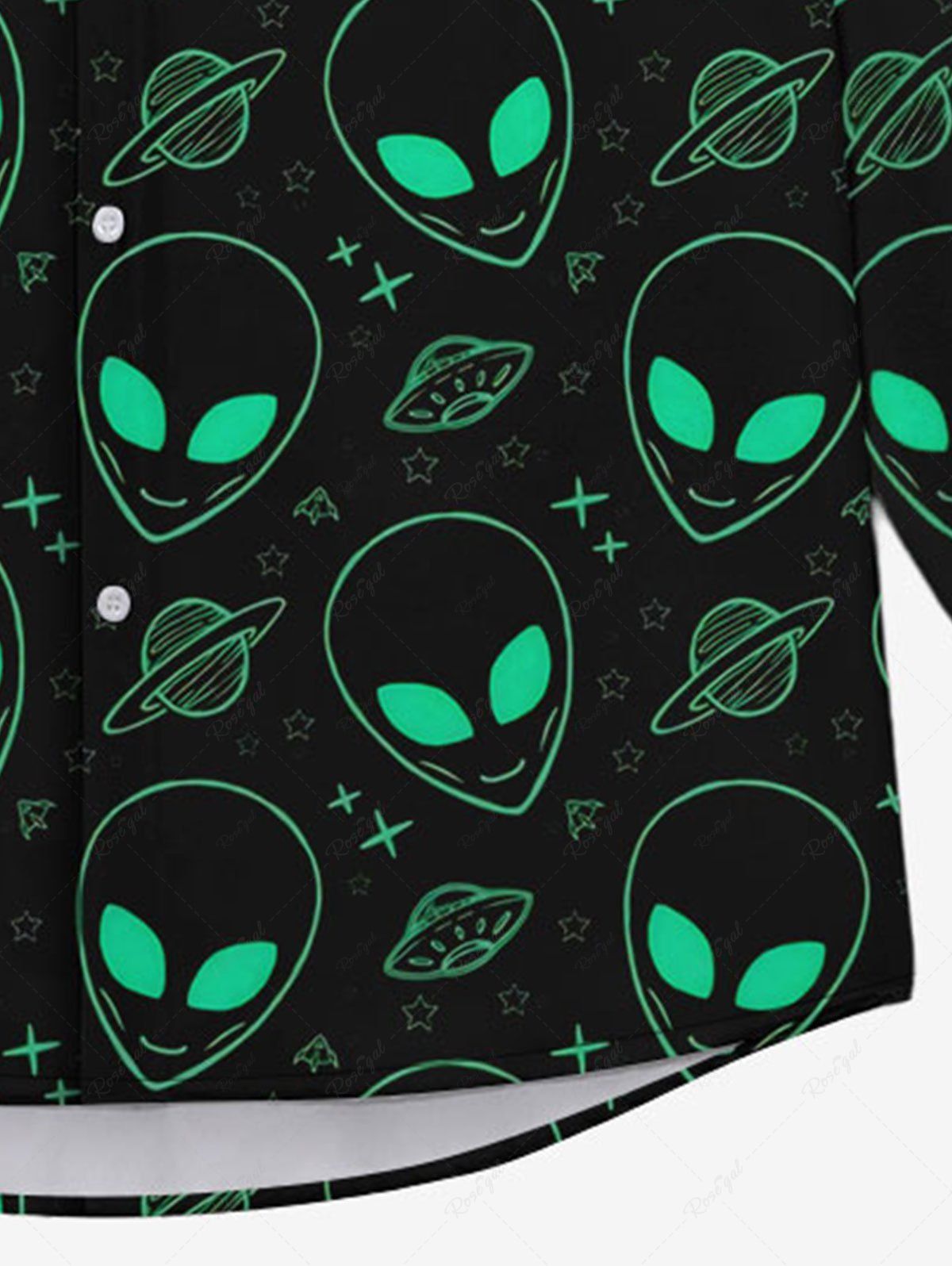 Gothic Turn-down Collar Alien UFO Planet Print Buttons Shirt For Men