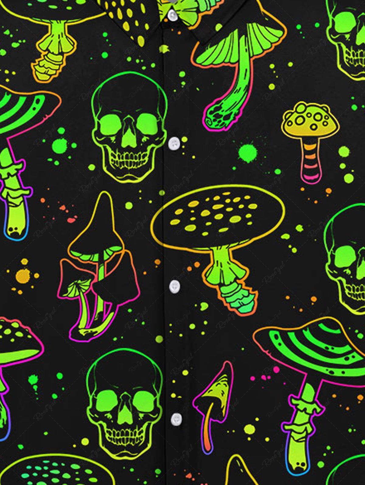 Gothic Turn-down Collar Glitter Skulls Mushrooms Print Buttons Shirt For Men