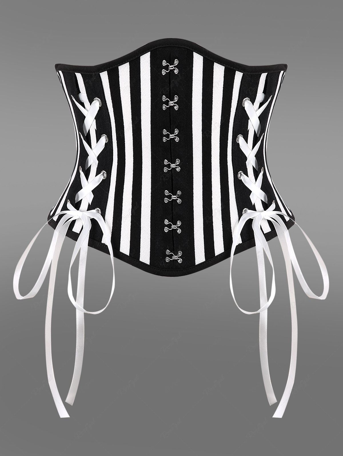 Gothic Striped Print Grommets Lace Up Hook and Eye Buckle Corset