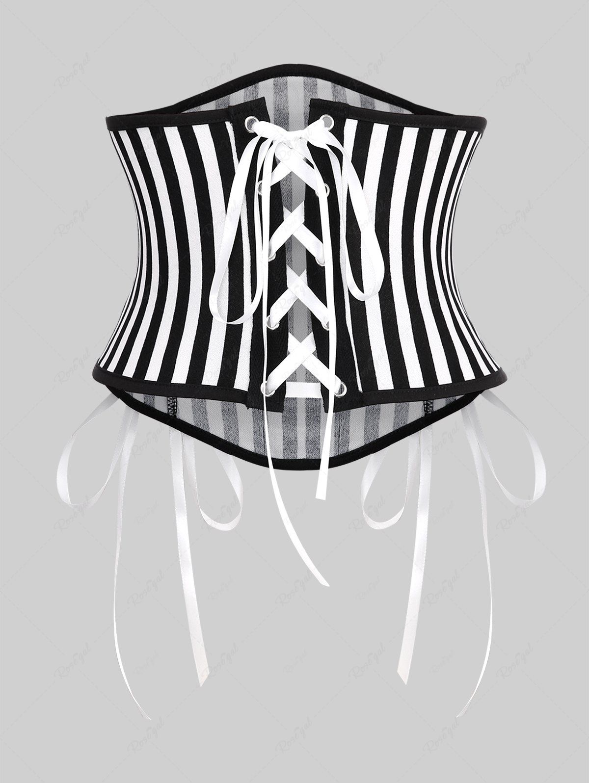 Gothic Striped Print Grommets Lace Up Hook and Eye Buckle Corset