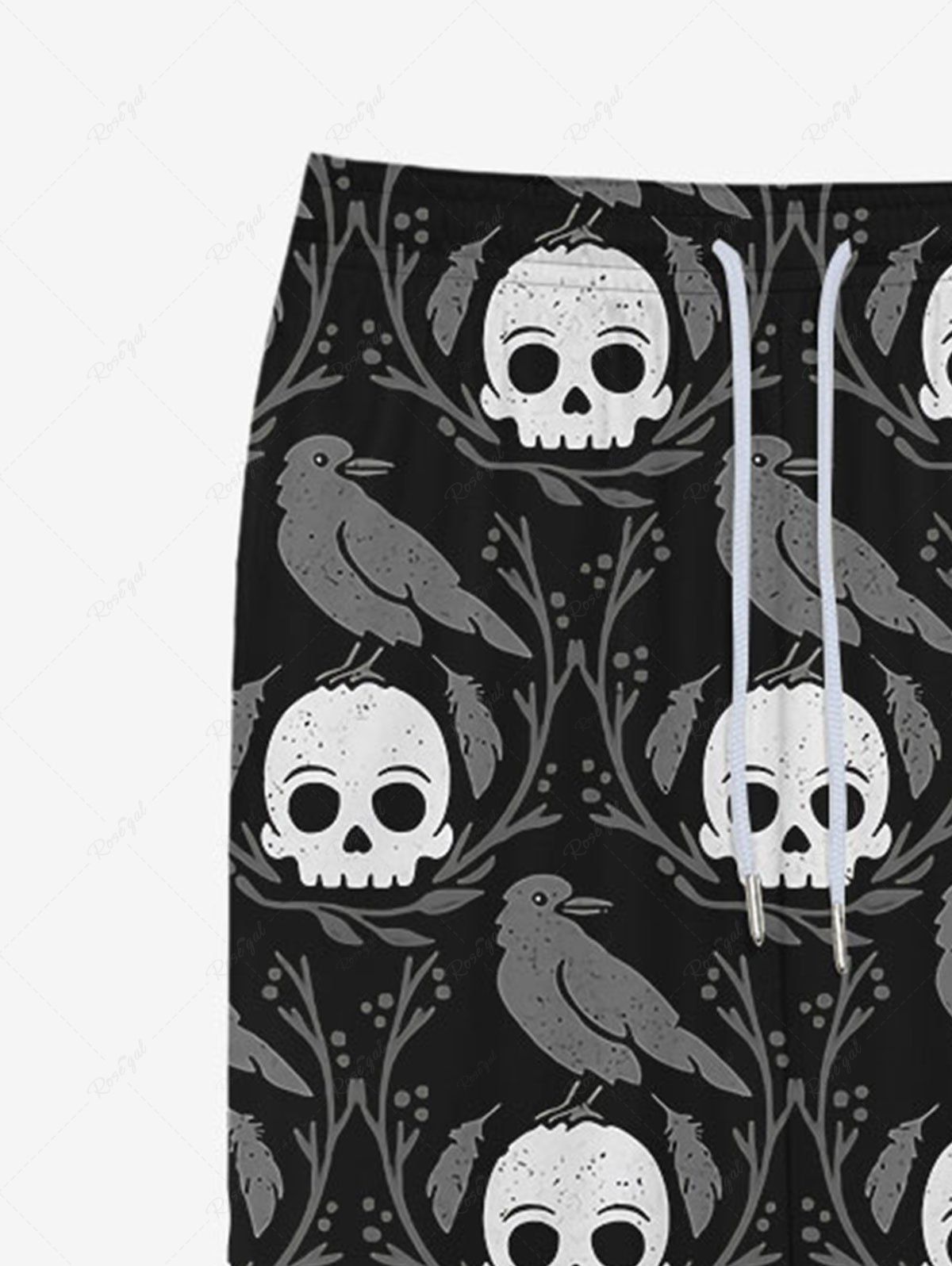 Gothic Skulls Bird Feather Floral Print Pocket Drawstring Sweatpants For Men