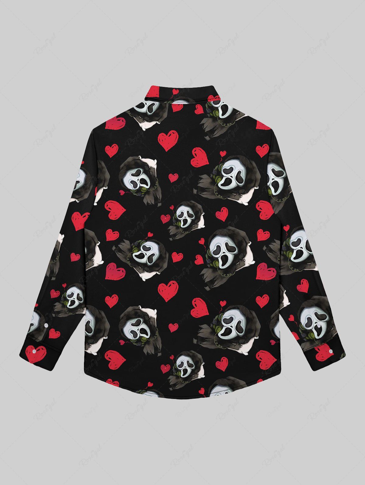 Gothic Valentine's Day Skulls Ghost Heart Print Button Down Shirt For Men
