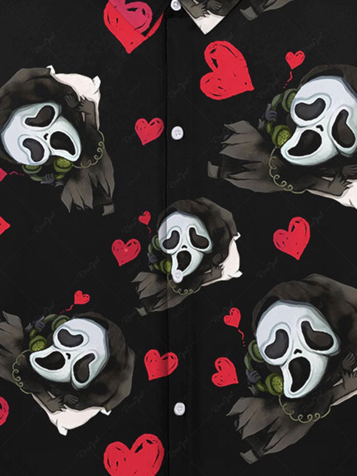 Gothic Valentine's Day Skulls Ghost Heart Print Button Down Shirt For Men